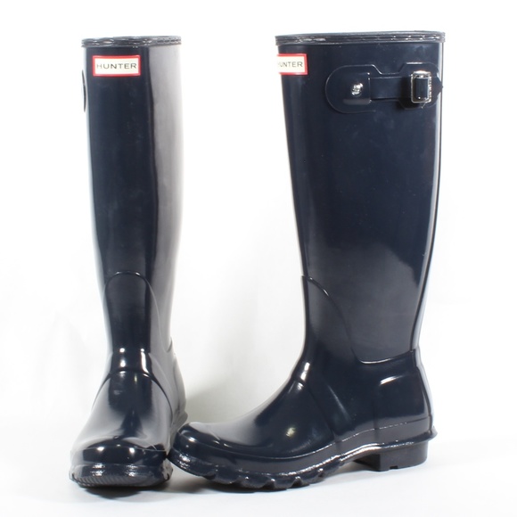 Hunter Women's Original Tall Gloss Rain Boots Navy - Picture 3 of 8